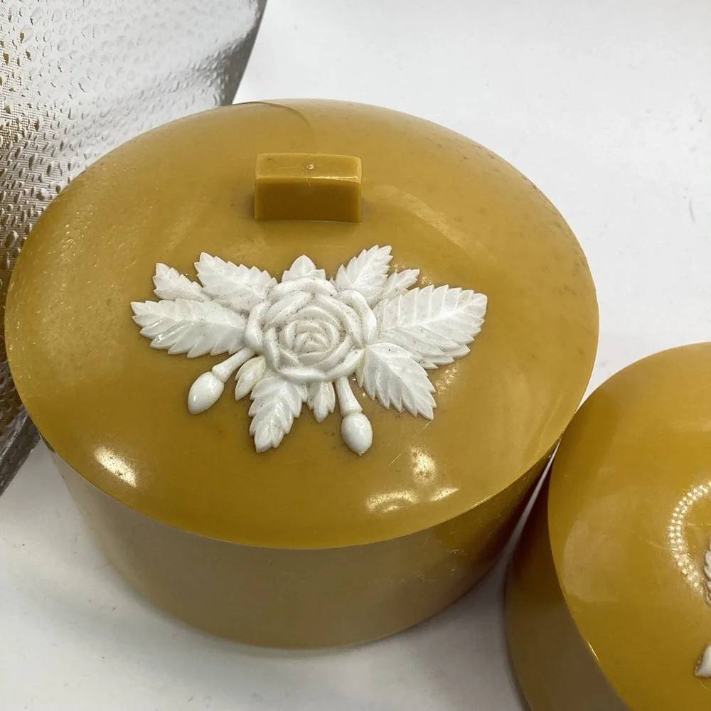 Schwarz Brothers 1970s vanity powder holders gold